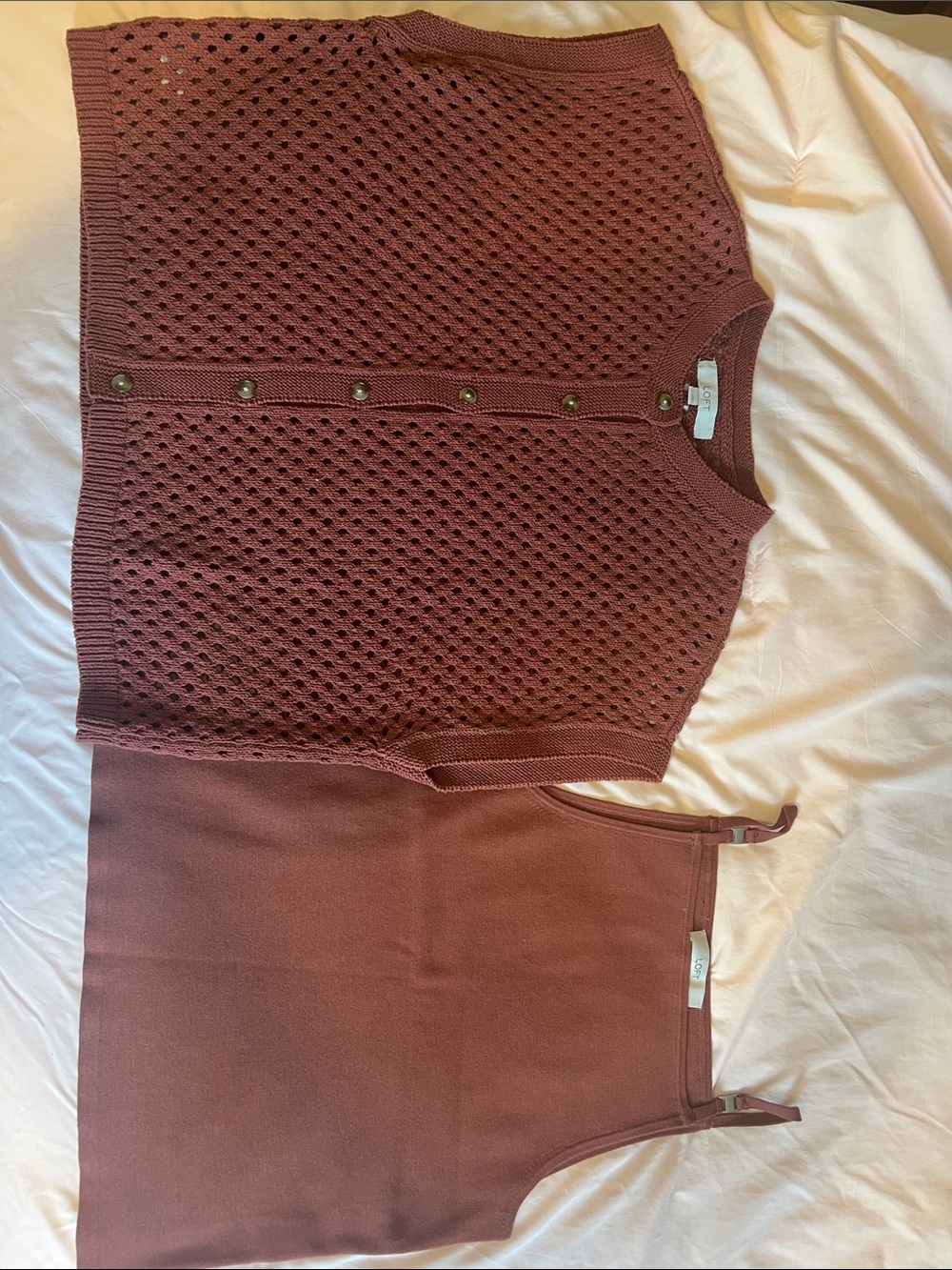 LOFT Sleeveless Open-Knit Button Cardigan and tank set